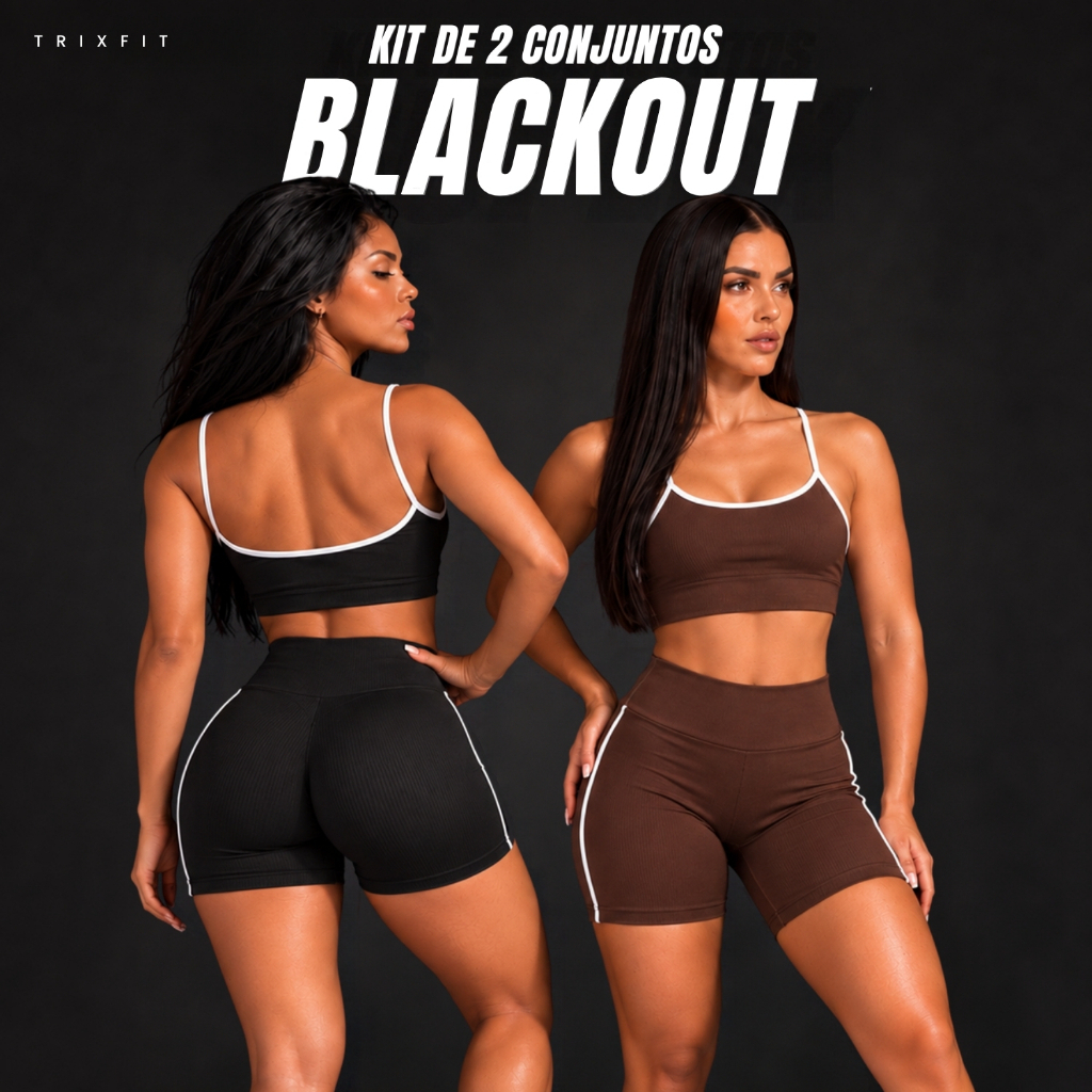 Kit 2 Conjuntos Academia Fitness Feminino Short e Top Alcinha Suplex Blackout Zero Transparência Treino Corrida Crossfit