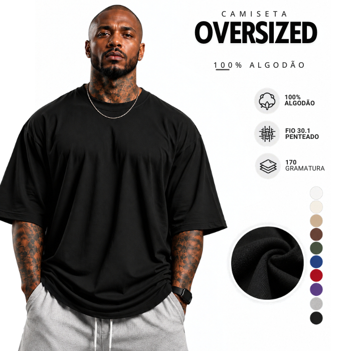 Camiseta Camisa Oversized Masculino Premium 100% Algodão Lisa Várias Cores Streetwear