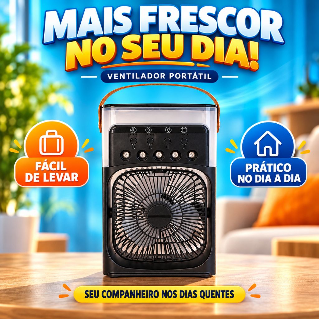 Climatizador Ventilador Umidificador Purificador Ar Condicionado Portatil Mini LED Preto Resfriador