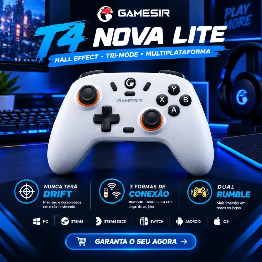 Controle Sem Fio GameSir Nova Lite Anti-Drift Hall Effect Para PC / Switch / Android