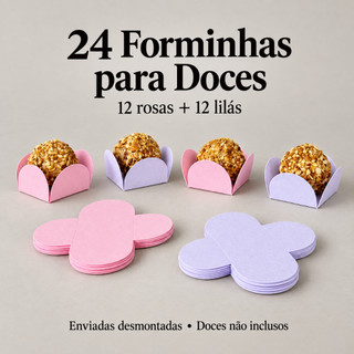 24 Forminhas para Doces 4 Pétalas | Forminhas para Doces Rosa e Lilás | Chá de Bebê Menina | Forminhas para Brigadeiro