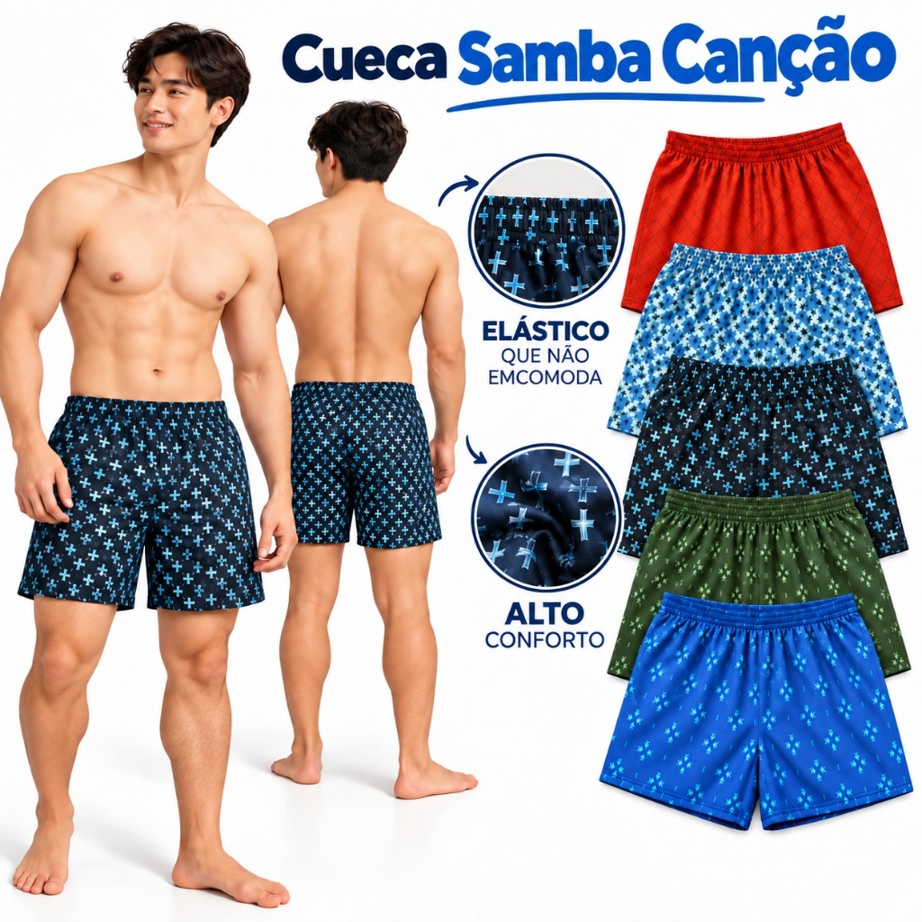 Kit 5 Cueca Samba Canção Short Pijama Para Homens de Liganete Estampada Oferta