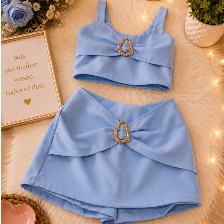 Conjunto Infantil Feminino Cropped - Menina Rosa e Azul