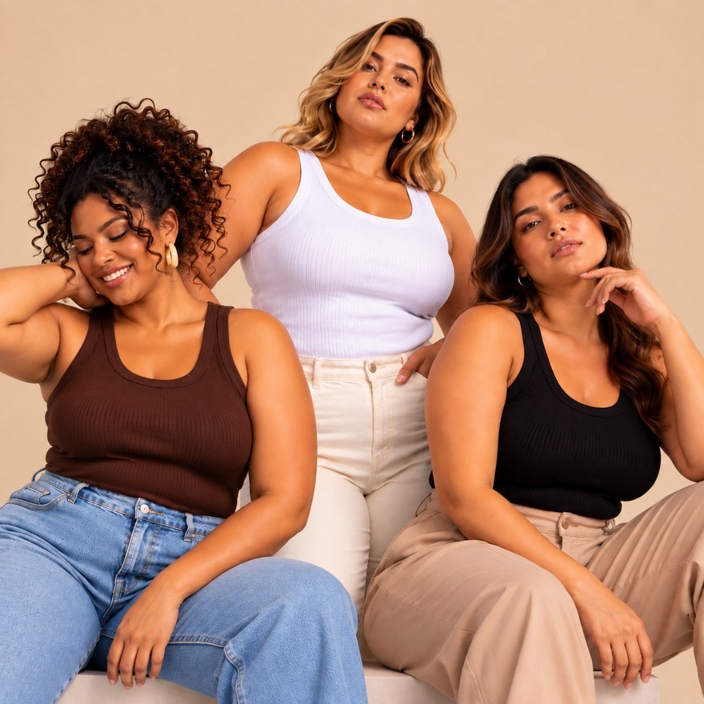Kit 3 Blusas Regata Plus Size Feminina Canelada Ribana Premium G1 G2 G3 Alça Larga Básica