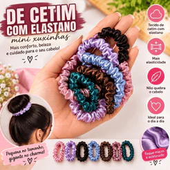 Mini Xuxinha de Cetim com Elastano Kit 10 ou 20 Scrunchie Elástico para Cabelo MINI XUXINHA DE CETIM COM ELASTANO