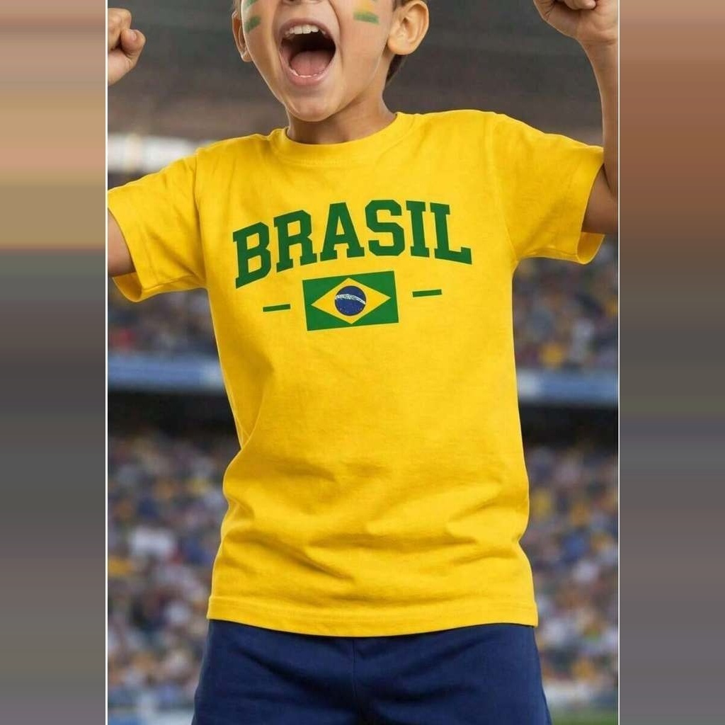 Camiseta Adulto Infantil Menino Menina Kids Seleção Brasileira Estampada Brasil 100% Algodão Copa do Mundo