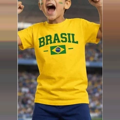 Camiseta Adulto Infantil Menino Menina Kids Seleção Brasileira Estampada Brasil 100% Algodão Copa do Mundo