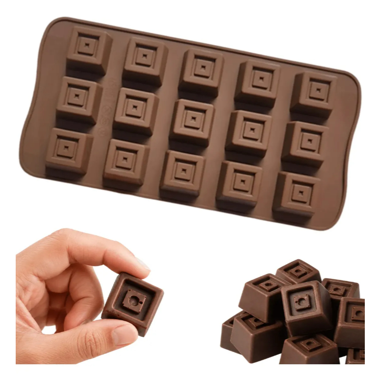 Forma em Silicone Antiaderente Para Chocolate Doces e Bombons Molde Quadrado 15 Cavidades (FT465)