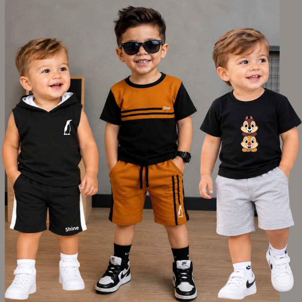 Conjunto Bebê Menino Estiloso Verão Blusa 100% Algodão Bermuda Moletinho