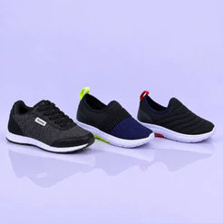 Kit 3 Pares de Tenis Infantil Calce Facil Bordado e Jogging Preto