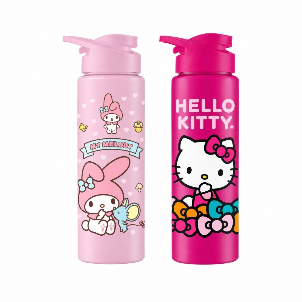Kit 2 Garrafas Squeeze Plástica Sport Hello Kitty e My Melody 750ml