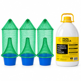 Kit 3 Armadilhas de Tela Papa Mosca + 1 Galão 5L Atrativo Natural Papa Mosca Controle Biológico Orgânico