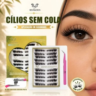 BOA&ORA Cílios Postiços Autoadesivos em Tufos Sem Cola, Modelo Baby Doll, Acompanha Pinça , Reutilizáveis, Efeito Natura