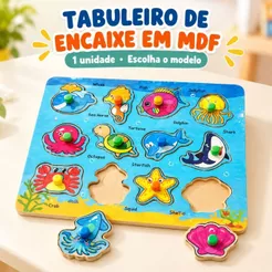 Brinquedo Educativo Infantil Quebra Cabeça de Encaixe MDF Animais Números com Pinos de Madeira Montessori Coordenação