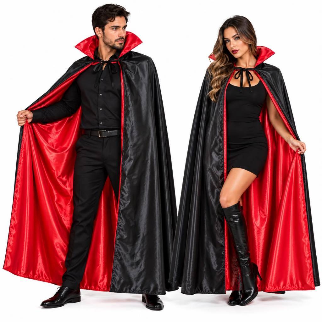 Capa de Vampiro Drácula Magico Cetim Dupla Face Luxo Adulto Festa Fantasia Cosplay Halloween