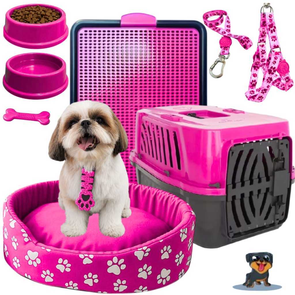 Kit Para Cachorro Completo Transporte Comedouro Peitoral Sanitário itens de Cães
