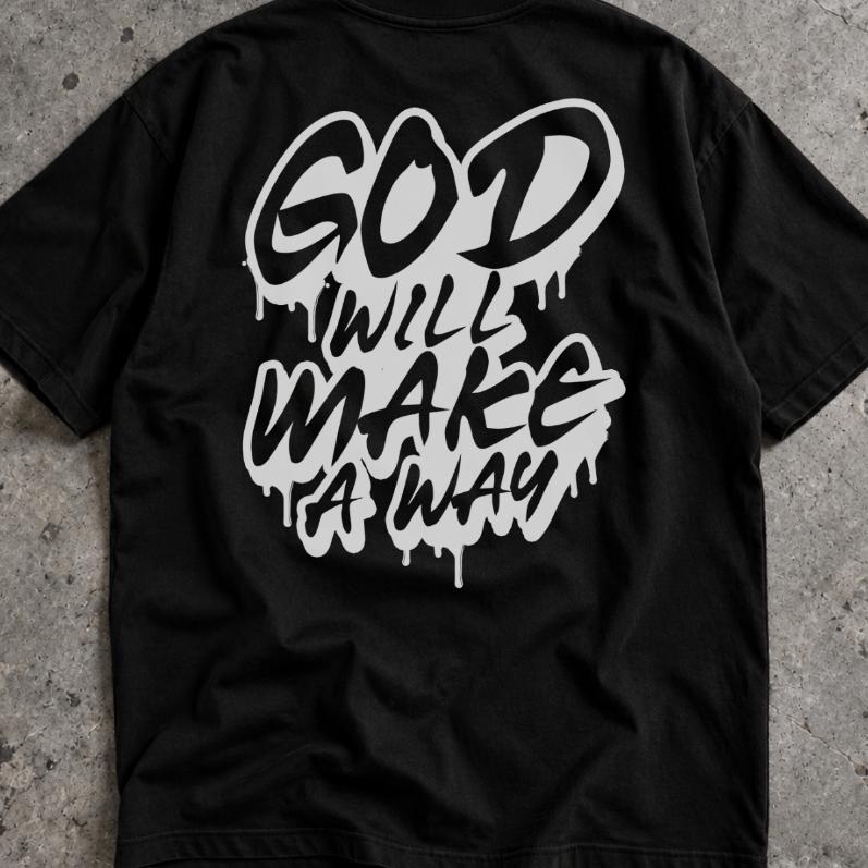Camisa Masculina Oversized Streetwear Deus Abrirá o Caminho Estampa nas Costas Algodão Camiseta Gospel Religiosa