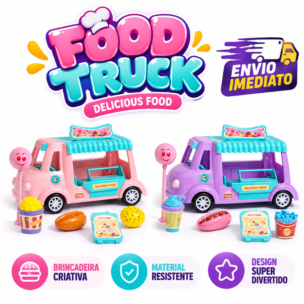 Carrinho Sorveteria Infantil com Acessórios – Food Truck de Brinquedo com Comidinhas +3 Anos
