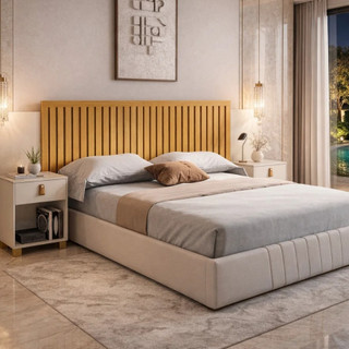 Cabeceira Anubis Ripada com 2 Mesas de Cabeceira com gaveta - Casal Queen MDF