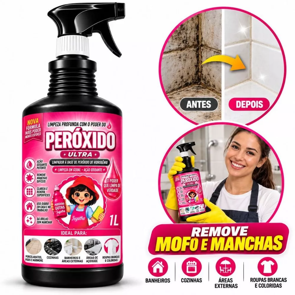 Limpador Peróxido Ultra 1 Litro Multiuso Limpeza Profunda Remove Manchas Difíceis Mofo Encardido Banheiro Cozinha Pisos