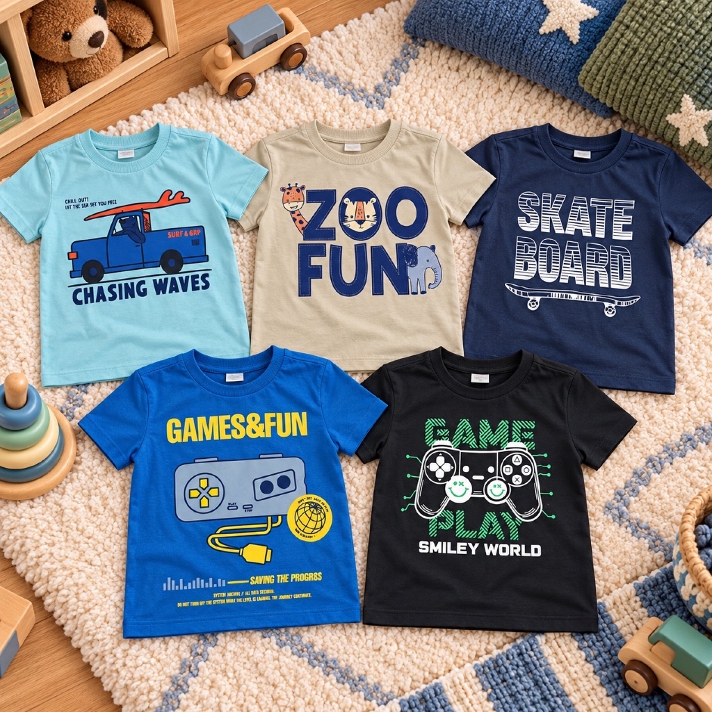 Kit Blusas Estampadas Sortidas Infantil Menino 100% Algodão Tam 2 ao 12 Dia a Dia Camiseta Masculino Verão