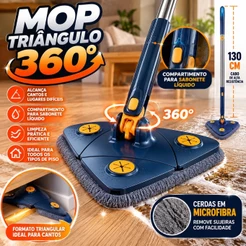 Mop rodo Triangular Giratório 360° Rodo Esfregão Limpeza Mágico Microfibra Cabo 130cm Para Pisos e Cantos + Refil
