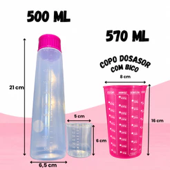 Kit Regador Bisnaga Umedecedor de Bolos 500ml + Copo Medidor 570ml Confeitaria Chuveirinho Dosador Molhar Massa