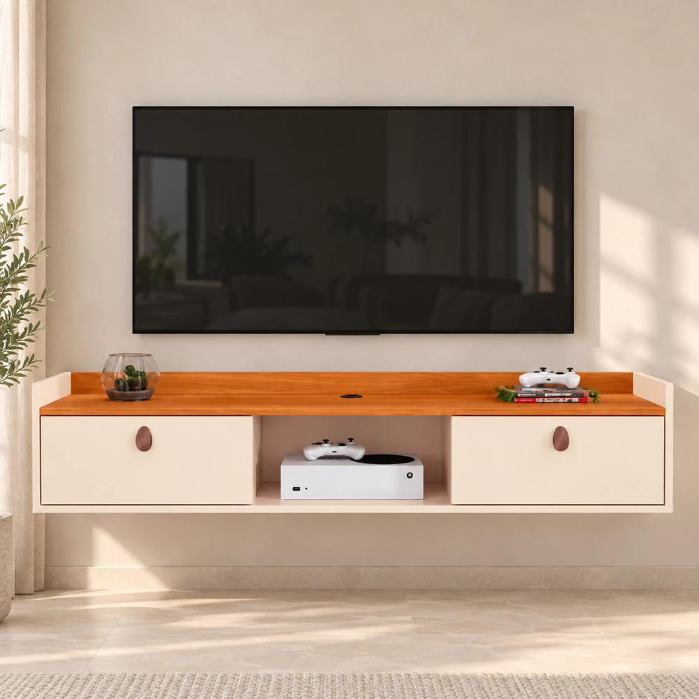Rack Suspenso Sala Tv Home Decoração Sala Quarto nicho 2 Portas Aparador Painel TV 50 Polegadas