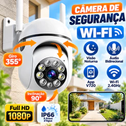 Câmera de Segurança Full HD 1080P Visão Noturna IP66 À Prova D'Água Wi-Fi 2.4GHz Infravermelha