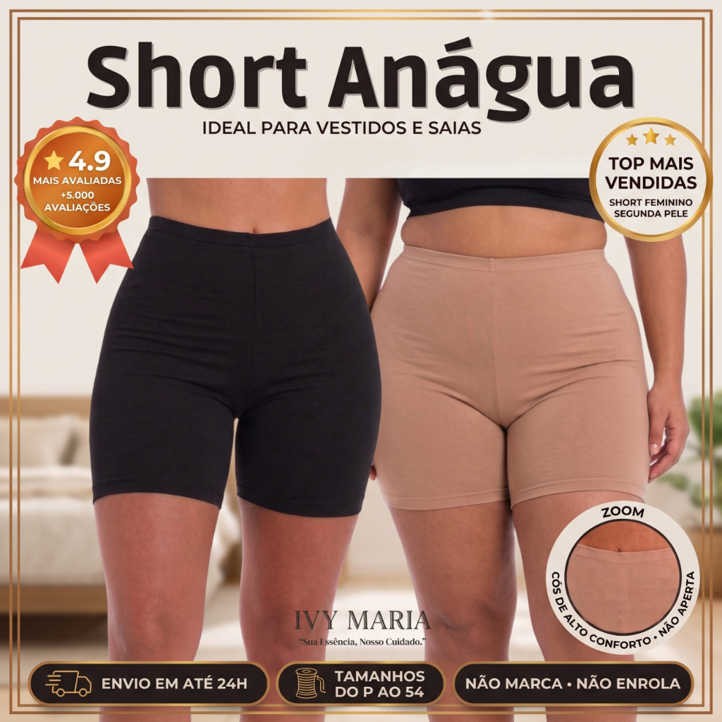 Short Feminino Anágua Segunda Pele Plus Size Não Marca Anti Atrito Para Vestido Feminino