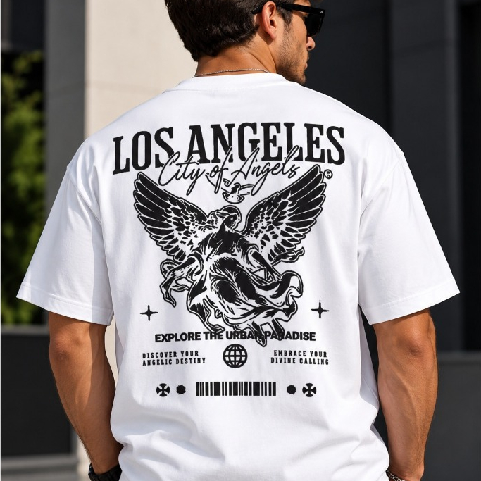 Camisa Masculina Estilosa Streetwear Los Angeles Camiseta Algodao Premium 30.1 Plus Size