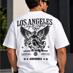 Camisa Masculina Estilosa Streetwear Los Angeles Camiseta Algodao Premium 30.1 Plus Size