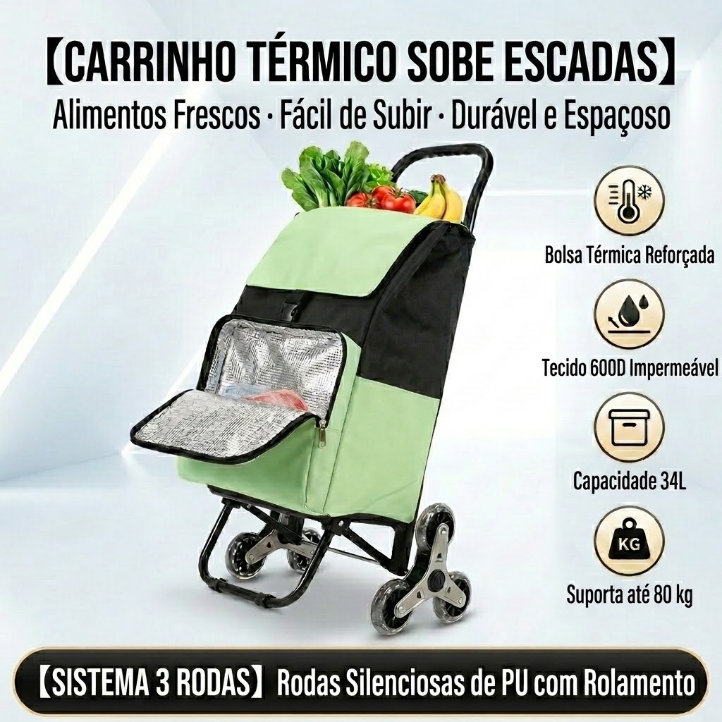 Carrinho de Feira Sobe Escada 6 Rodas Dobrável Reforçado 80kg Carrinho Multiuso de Compras Resistente Yesop