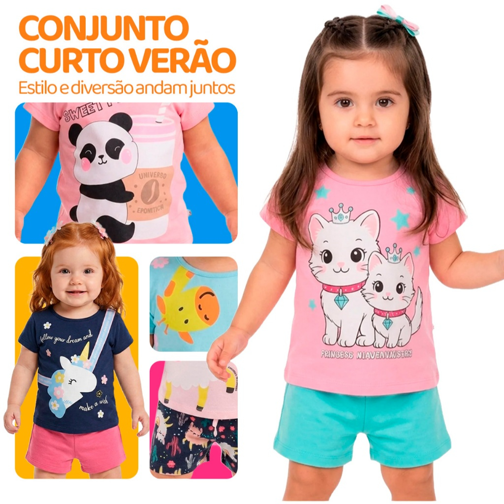 Escolha Seu Conjunto Infantil de Bebê Menina Feminino Verão Manga Curta Algodão Roupas de Bebê Menina 1 ao 10 L01 · foto 2