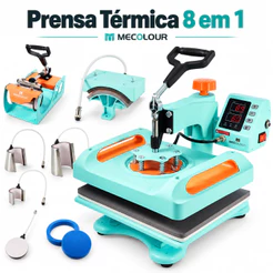 MECOLOUR Máquina De Prensa Térmica 8 Em 1 29*38cm, Balanço De 360 ​​Graus Adequada Para Camisetas Chapéus Copos E Pratos