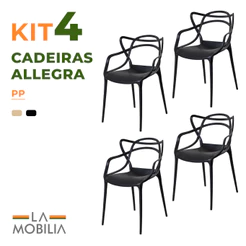 Kit 4 Cadeiras Allegra Polipropileno Inmetro Empilhável Ergonômica Restaurante Bar Eventos