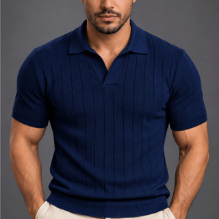 Camisa Polo Canelada Masculina em tricot Leve e Macia Old Money Linha Premium Verao 2026