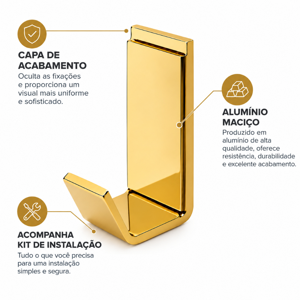 Cabide em Metal para Banheiro Porta Toalha Objetos Dourado Brilhante Gancho · foto 2