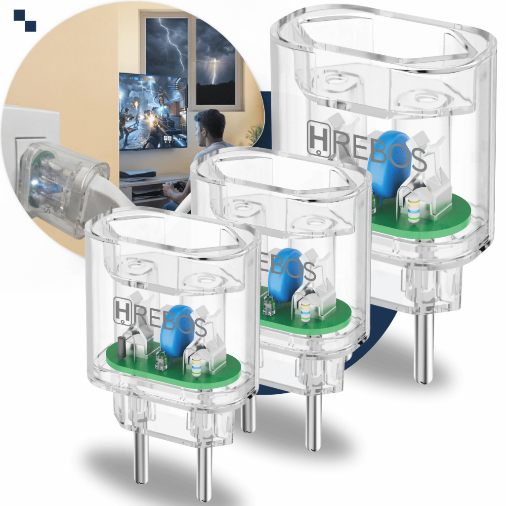 Kit 03 Protetor de Surto Dps Hrebos 2 Pinos 10A Bivolt Transparente Anti Raio Surtos Elétricos