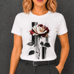 T-SHIRT BABY LOOK BRANCA FLORAL FEMININA CONFORT COM MANGA CURTA BLUSA CAMISETA ESTAMPADA