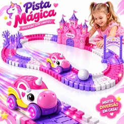 Pista com Carrinho Unicórnio Desmontável 129 Peças Brinquedo Infantil Feminino