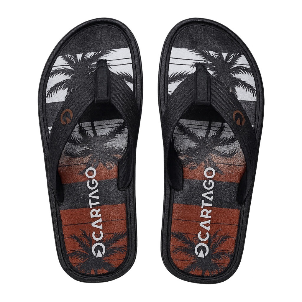 Chinelo Sandalia Masculino Cartago Preto Estampado com Tiras Confortáveis Borracha Antiderrapante