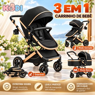 Carrinho de Bebê 3 em 1 Multifuncional Dobrável Reversível Confortável para Passeio KODI