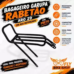 BAGAGEIRO GARUPA RABETAO DOBRAVEL TUBULAR ARO 29 FLY BIKE SHOP SOLDA RESISTENTE EM AÇO REFORÇADO BICICLETAS