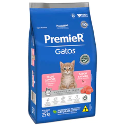 Ração Premier Gatos Filhotes Pelos Longos Ambientes Internos Salmão 7,5kg