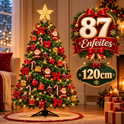 Árvore de Natal 1,20m Verde ou Nevada de Mesa Decorada 87 Enfeites Inclusos 110 Galhos Frete Grátis