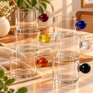 Xícaras Caneca de Vidro Borossilicato Alça Colorida Bolinha 100ml