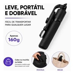 Bastão de Selfie Tripé 1,70m com Luz LED e Controle Remoto Bluetooth 360° para Celular TikTok YouTube Live
