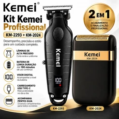 Kit Kemei Profissional Máquina 2293 + Shaver 2024 USB Recarregável Corte Cabelo Barba Barbeiro