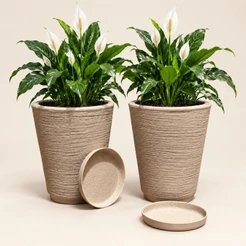 Kit com 2 Vaso para Planta Cone Redondo Texturizado N1 com prato